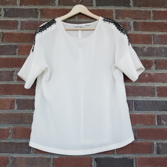 CALVIN Klein XS‎ Ivory blouse with beaded shoulders - Picture 1 of 6